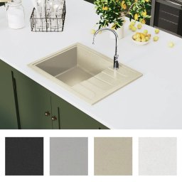 vidaXL Gootsteen met overloopgat ovaal graniet beige