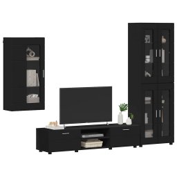 vidaXL Tv-meubelset FLORIN 3 st 150 x 39 x 30 cm Zwart Bewerkt hout