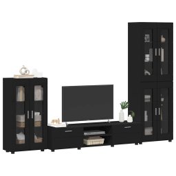 vidaXL Tv-meubelset FLORIN 3 st 150 x 39 x 30 cm Zwart Bewerkt hout