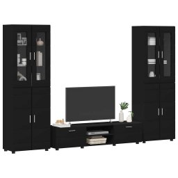 vidaXL Tv-meubelset FLORIN 3 st 150 x 39 x 30 cm Zwart Bewerkt hout