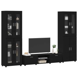 vidaXL Tv-meubelset FLORIN 3 st 150 x 39 x 30 cm Zwart Bewerkt hout