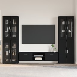 vidaXL Tv-meubelset FLORIN 3 st Zwart Bewerkt hout