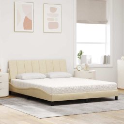 vidaXL Bed met matras "Hanko" stof crèmekleurig 160x200 cm