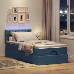 vidaXL Ottoman bed met matras en LED's 90x190cm stof blauw