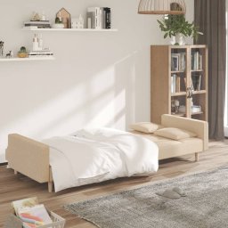 vidaXL Slaapbank 2-zits met 2 kussens stof crèmekleurig