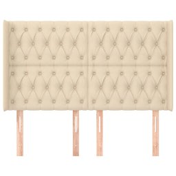 vidaXL Hoofdbord met randen 163x16x118/128 cm stof crèmekleurig