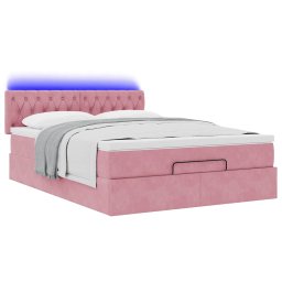 vidaXL Ottoman bed met matras en LED's 140x190cm fluweel roze