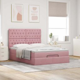 vidaXL Ottoman bed met matrassen 140x200cm fluweel roze