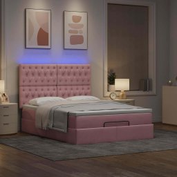 vidaXL Ottoman bed met matrassen en LED's 140x200cm fluweel roze