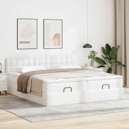 vidaXL Ottoman bed met matrassen 160x200cm kunstleer wit