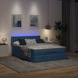 vidaXL Bed poef met matras en LED's stof 140x190 cm blauw