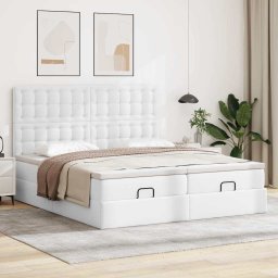 vidaXL Ottoman bed met matrassen 160x200cm kunstleer zuiver wit