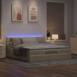 vidaXL Bed poef met matras en LED's 180x200 cm stof crèmekleurig