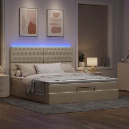 vidaXL Ottoman bed met matras en LED's 180x200cm stof crèmekleurig