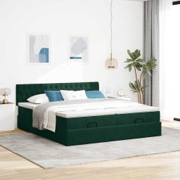 vidaXL Ottoman bed met matrassen 180x200cm fluweel donkergroen