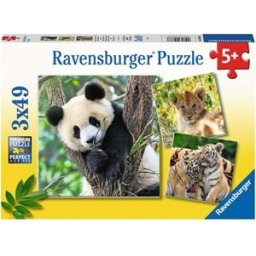 Panda, Tijger en Leeuw Puzzel (3x49 stukjes)