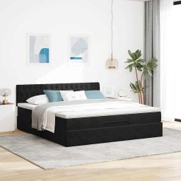 vidaXL Ottoman bed met matras 180x200cm fluweel zwart