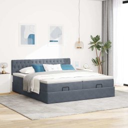 vidaXL Ottoman bed met matrassen 180x200cm fluweel donkergrijs