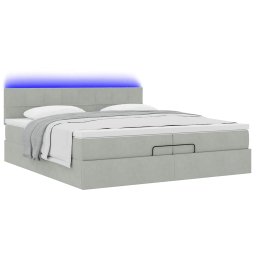vidaXL Ottoman bed met matrassen en LED's 200x200cm fluweel lichtgrijs