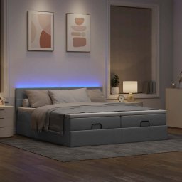 vidaXL Ottoman bed met matrassen en LED's 160x200cm stof lichtgrijs
