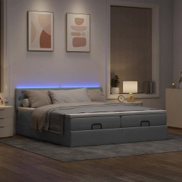 vidaXL Ottoman bed met matrassen en LED's 160x200cm stof lichtgrijs