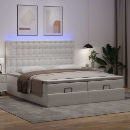 vidaXL Bed poef met matrassen en LED's 160x200cm kunstleer zuiver wit