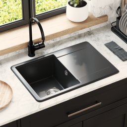 vidaXL Wasbak 80% Kwarts en 20% Hars 670 x 460 mm Zwart