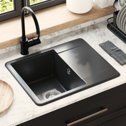 vidaXL Wasbak 80% Kwarts en 20% Hars 560 x 460 mm Zwart