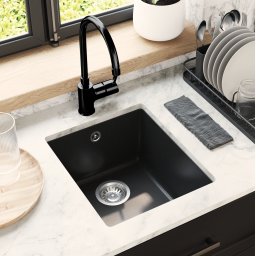vidaXL Wasbak 80% Kwarts en 20% Hars 370 x 460 mm Zwart