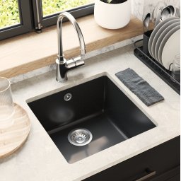 vidaXL Wasbak 80% Kwarts en 20% Hars 430 x 460 mm Zwart
