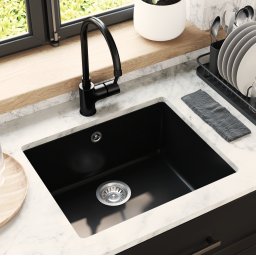vidaXL Wasbak 80% Kwarts en 20% Hars 530 x 460 mm Zwart