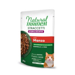 24x 85g Natural Trainer Stracceti Adult Gesteriliseerde reepjes in jus Rund nat kattenvoer