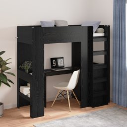 vidaXL Loft Bedframe met Bureau Zwart Eiken 75 x 190 cm Bewerkt hout