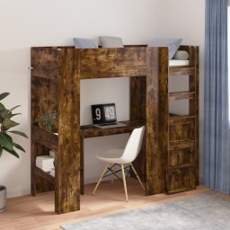 vidaXL Loft Bedframe met Bureau Gerookt eiken 75 x 190 cm Bewerkt hout