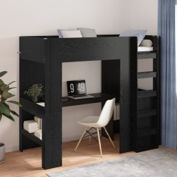 vidaXL Loft Bedframe met Bureau Zwart Eiken 100 x 200 cm Bewerkt hout