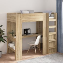 vidaXL Loft Bedframe met Bureau Sonoma Eiken 100 x 200 cm Bewerkt hout
