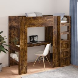 vidaXL Loft Bedframe met Bureau met plank Gerookt eiken 100 x 200 cm