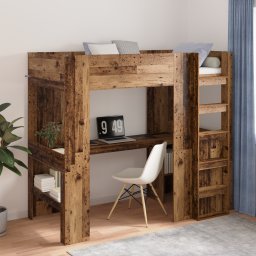 vidaXL Loft Bedframe met Bureau Oudhout 100 x 200 cm Bewerkt hout
