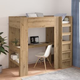 vidaXL Loft Bedframe met Bureau met plank Artisan Eiken 100 x 200 cm