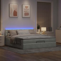 vidaXL Ottoman bed met matras en LED's 180x200cm fluweel lichtgrijs