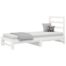 vidaXL Slaapbank uitschuifbaar massief grenenhout wit 2x(90x190) cm
