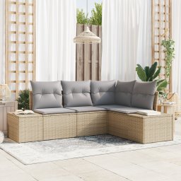 vidaXL Tuinbankenset 4 st Beige en Licht Grijs poly rattan