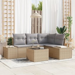 vidaXL Tuinbankenset met opslag Beige en Licht Grijs poly rattan