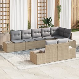 vidaXL Tuinbankenset 8 st Beige en Licht Grijs Poly riet