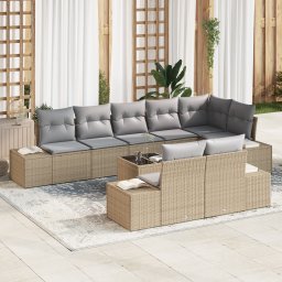 vidaXL Tuinbankenset 9 st Beige en Licht Grijs Poly riet