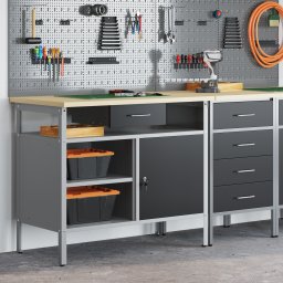 vidaXL Werkbank met lade met plank Zwart en Grijs 100 x 55 x 85 cm