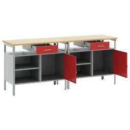 vidaXL Werkbankset 2 st Rood en Grijs Gepoedercoat staal