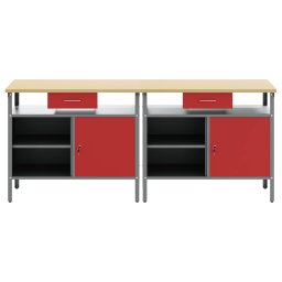 vidaXL Werkbankset met lade 2 pcs Rood en Grijs 200 x 55 x 85 cm