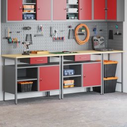 vidaXL Werkbankset 3 st Zwart en Grijs Gepoedercoat staal
