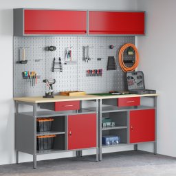 vidaXL Werkbankset met lade 8 pcs Rood en Grijs Gepoedercoat staal
